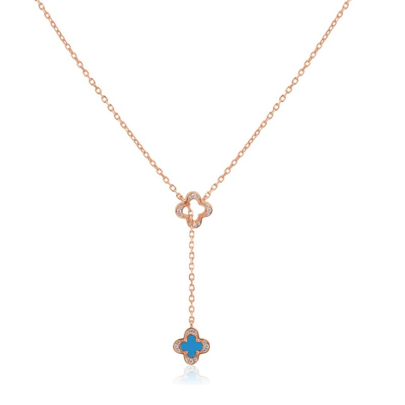 Collier trèfle en Argent 925 R.Gold & turquoise - Image 1 of 1