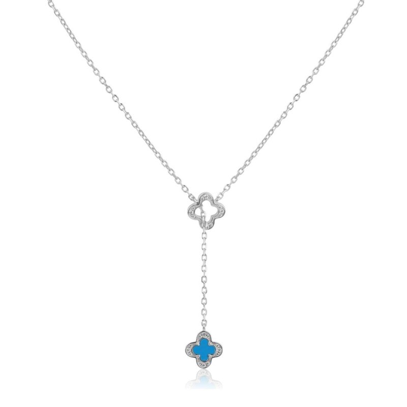 Collier Trèfle Excellence en Argent 925 Rh & Turquoise - Image 1 of 1