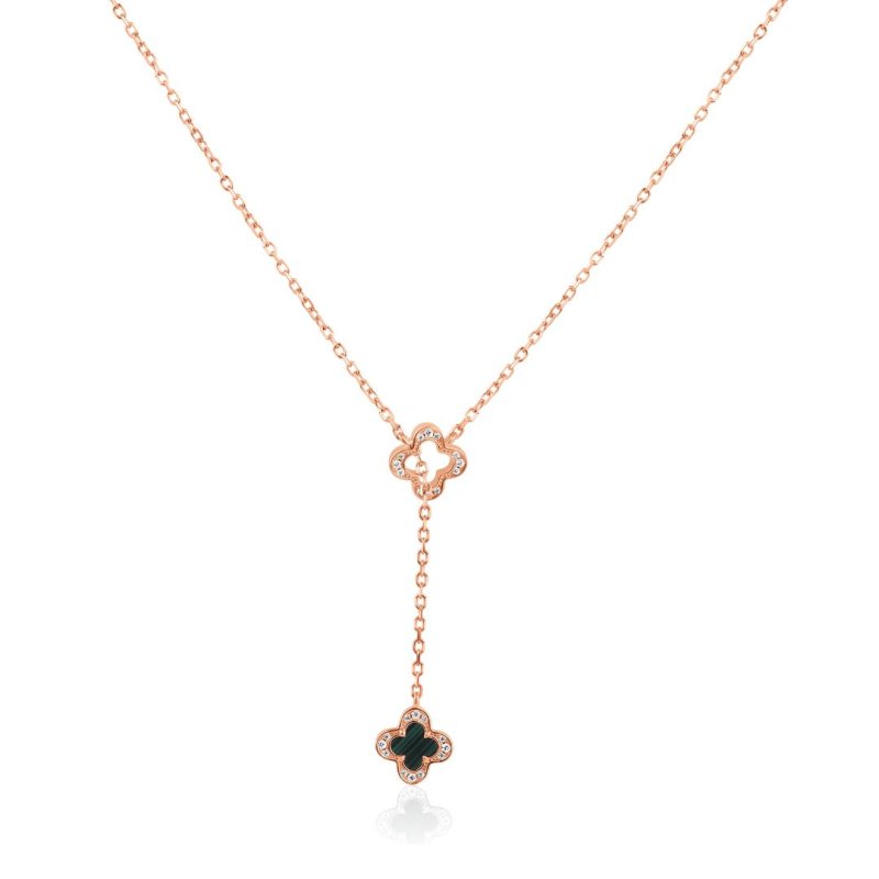 Collier trèfle en Argent 925 R.Gold & malachite - Image 1 of 1