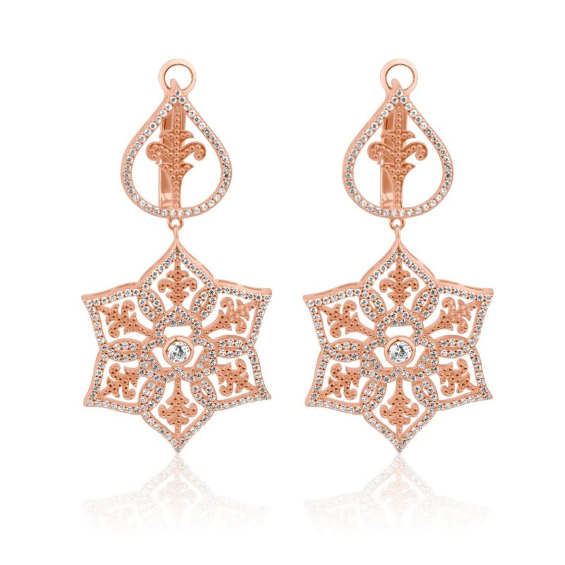 Boucles doreilles en Argent 925 R.Gold serties de zirconiums - Image 1 of 1