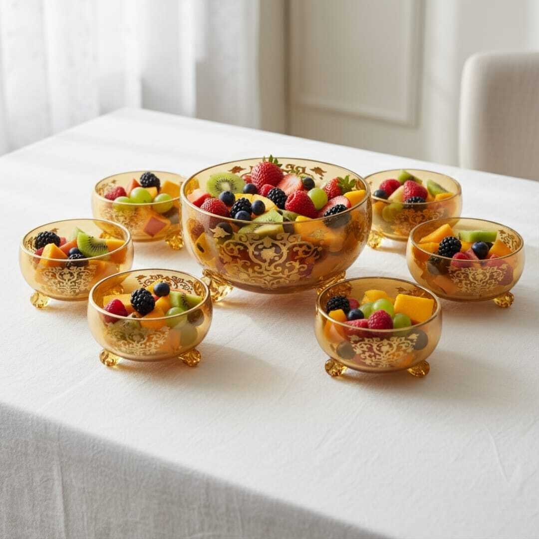 Service de bols en cristal beige dore – Ensemble 7 pièces élégantes pour desserts, salades ou apéritifs 7/11cm et 11/17CM - Image 1 of 4