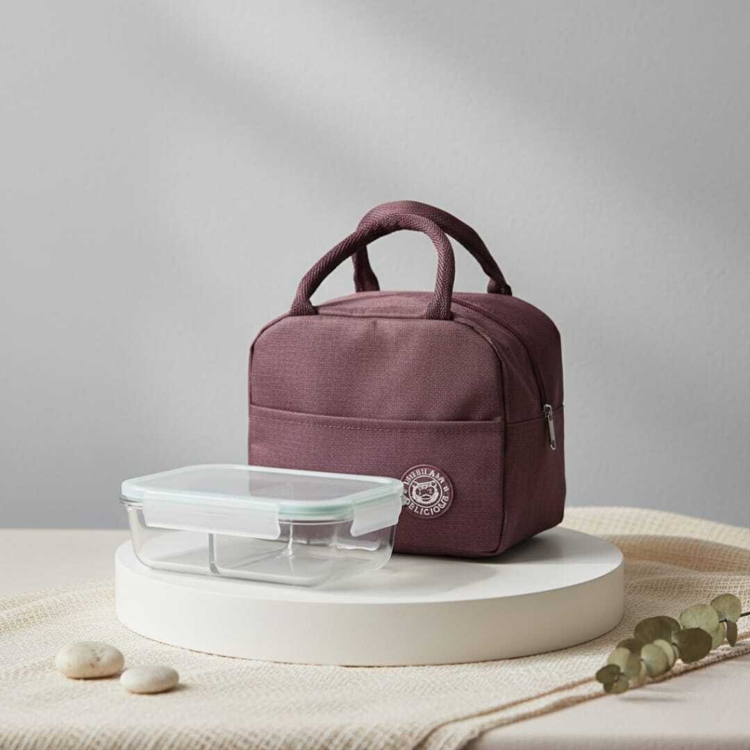 Set Lunch Box Isotherme Bordeaux & Boîte en Verre - Image 1 of 3