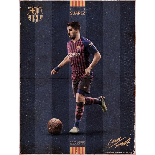 Mini Poster Fc Barcelona Suarez Vintage 30x40cm - Image 1 of 1