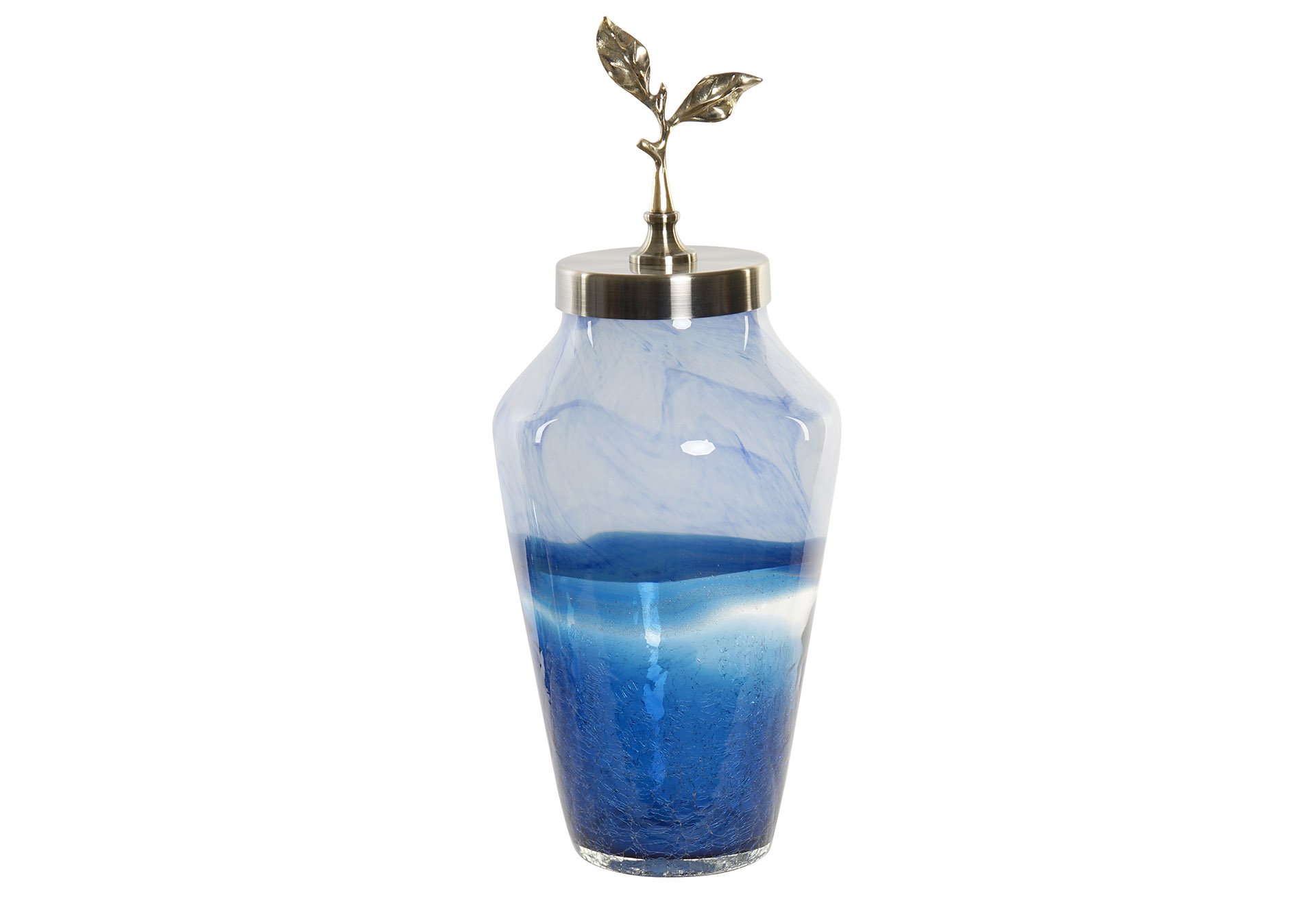 Couvercle Bleu Vase en Verre et Métal 21x21x52 - Image 1 of 3