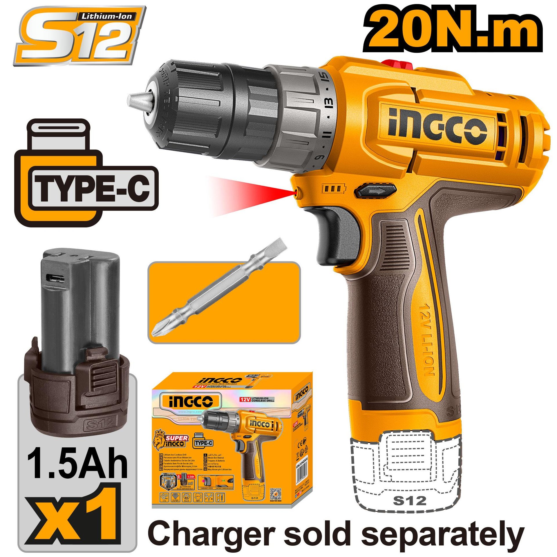 Visseuse 12v 20nm +1 Batterie 1.5ah Chargeur Type-c Ingco - Image 1 of 1