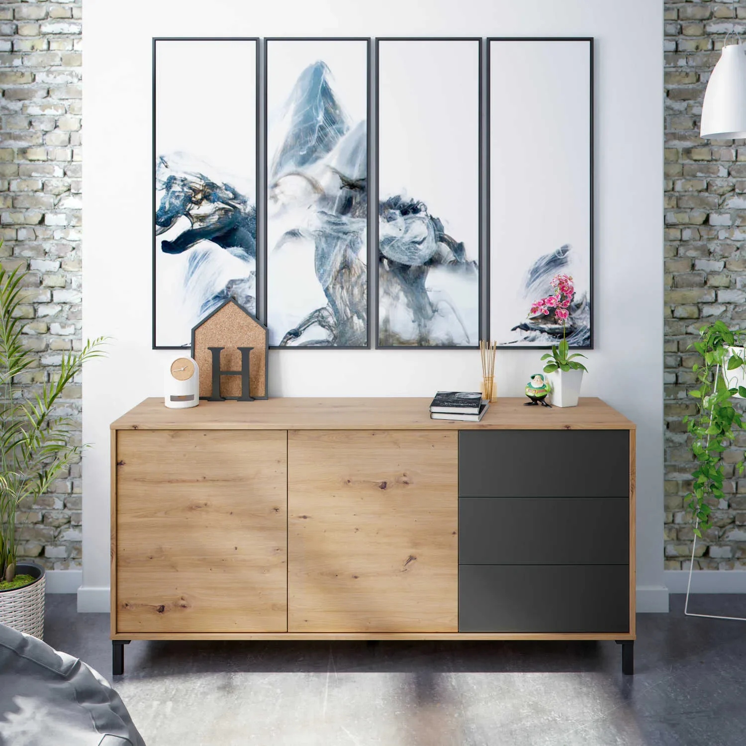 BROOKLYN Buffet avec 2 portes et 3 tiroirs 154 cm - Image 1 of 4
