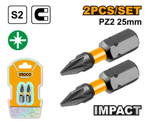 Jeu De 2 Embouts De Tournevis Pz2x25mm Ingco - Image 1 of 1