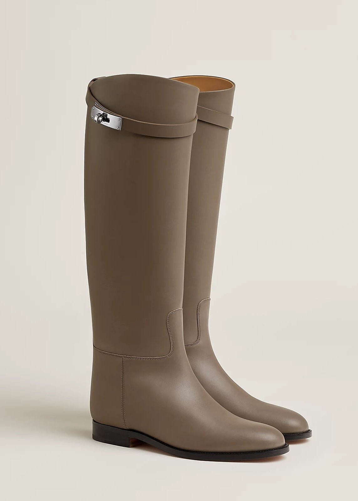 Bottes cavalières Plates en Cuir Marron-Gris - Image 1 of 4
