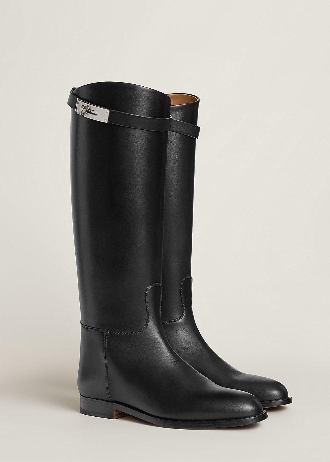 Bottes Cavalières Plates en Cuir Noir - Image 1 of 4