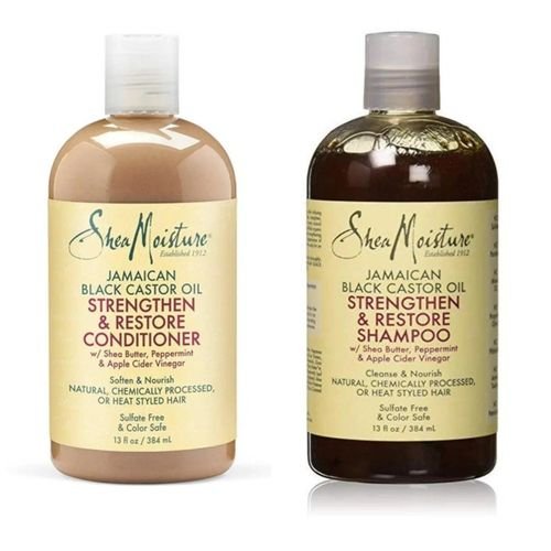 Shea Moisture Shampoing & Conditionner, Huile de Ricin Jamaïcaine, Karité, Fortifiant et Réparateur - Image 1 of 1