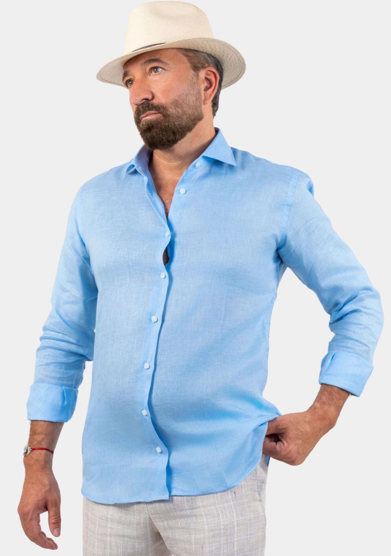 Napoli Sky-blue Linen Shirt - Image 1 of 1