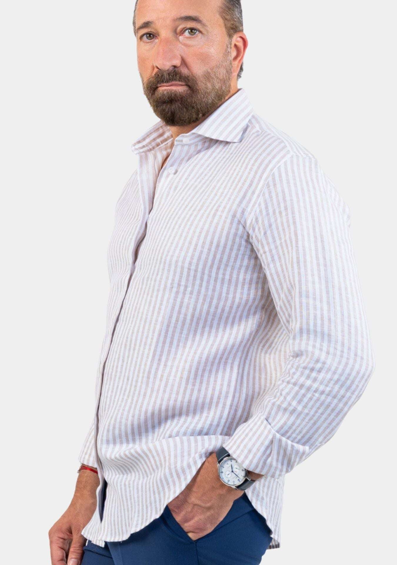Napoli Cream Linen Striped Shirt - Image 1 of 3