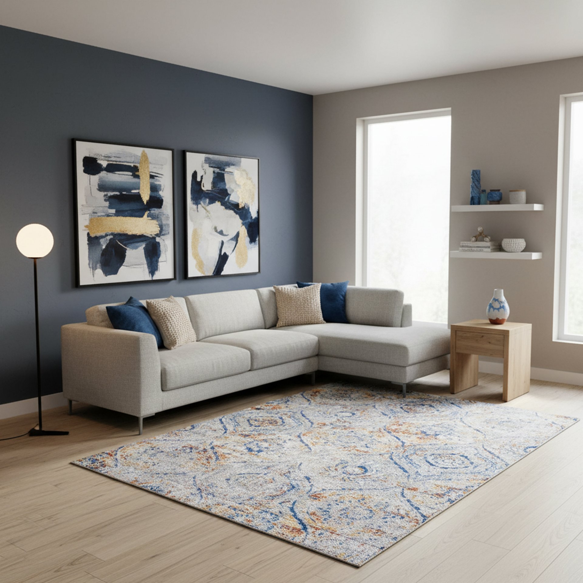 Tapis SANA Bleu, Gris, Orange - Image 1 of 4