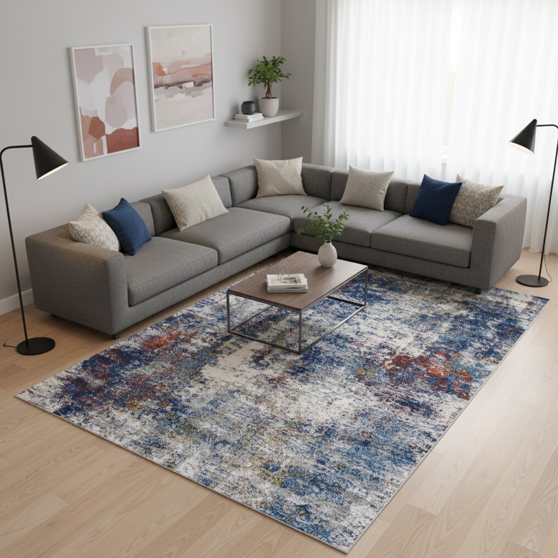 Tapis LUMA Bleu, Gris, Orange - Image 1 of 4