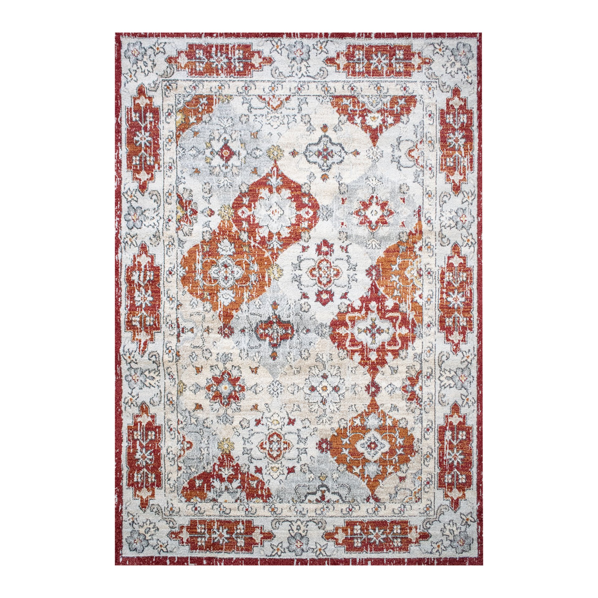 Tapis Vintage Noura Terracotta, Gris, Rouge - Image 1 of 4