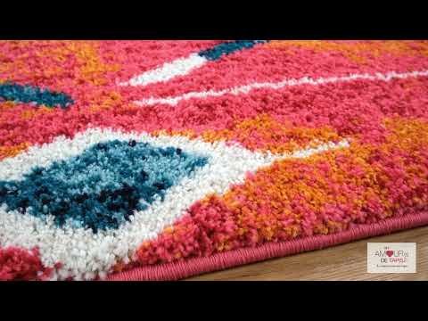 Tapis Berber Tribal Mk 02 Bleu, Jaune, Rose, Orange, Blanc - Image 1 of 4
