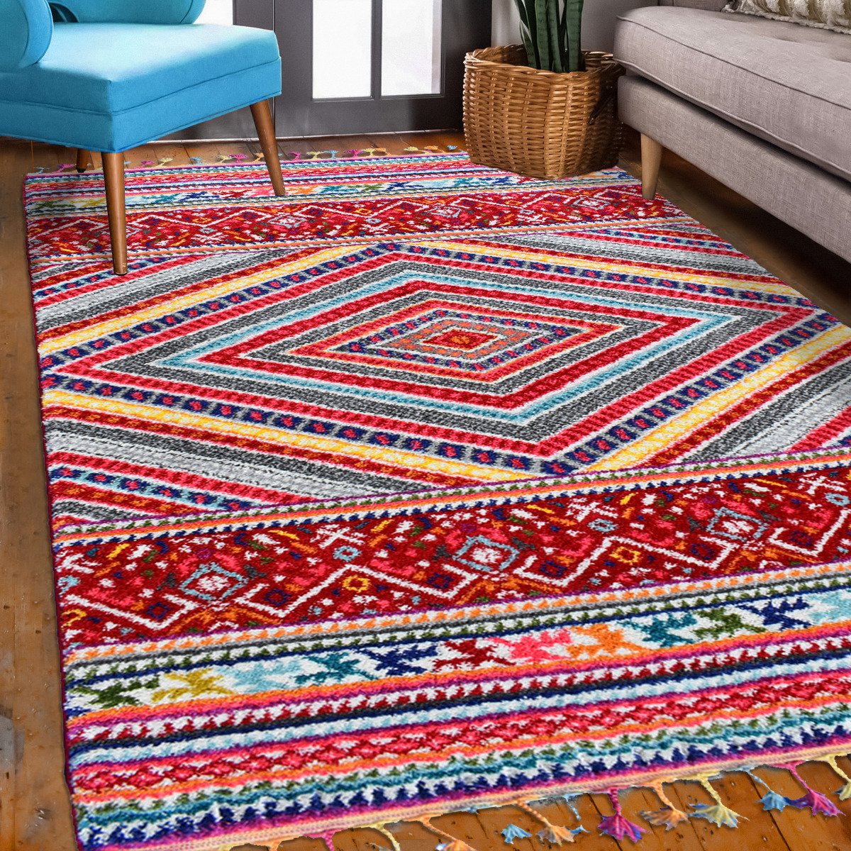 Tapis Noar Rouge, Jaune, Bleu, Orange, Gris - Image 1 of 4