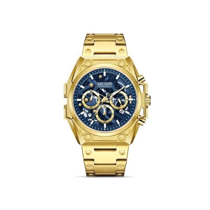 Montre Chronographe Sport Dorée Fond Bleu - Image 1 of 1