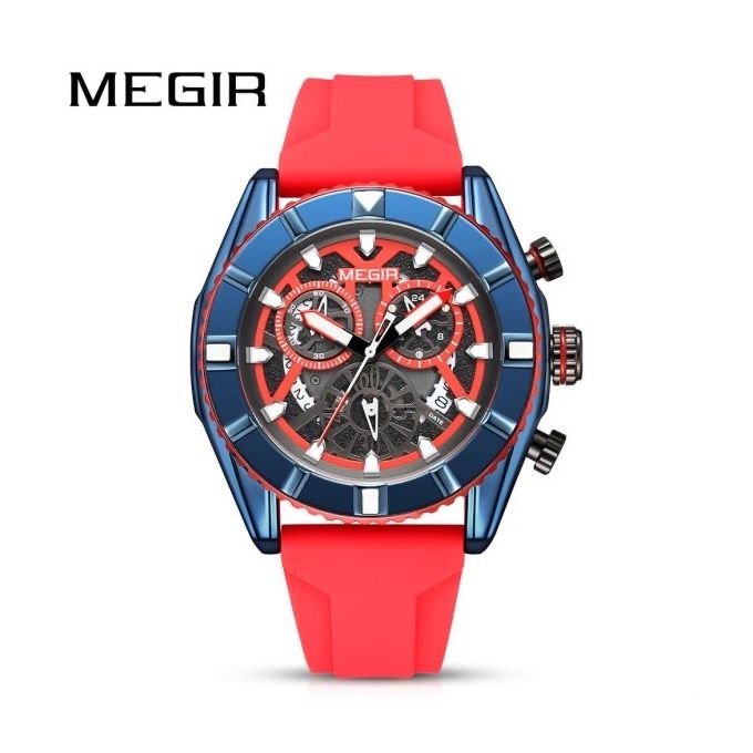 Montre à Quartz de Sport pour Hommes, Orange, Bracelet en Silicone, Chronographe - Image 1 of 4