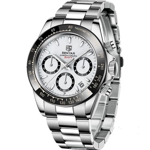 Montre Bracelet Argent pour Hommes Quartz Chronographe Sport Noir - Image 1 of 2