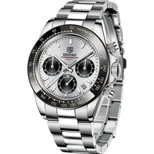 Montre Bracelet Argent pour Hommes Quartz Chronographe Sport Noir - Image 1 of 2