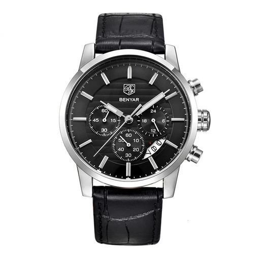 Montre Bracelet en Cuir Quartz pour Hommes Etanche Chronographe - Image 1 of 2