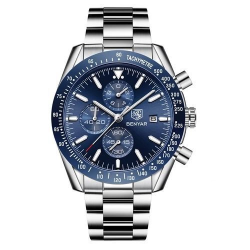 Montre Bracelet en Argent Quartz pour Hommes Etanche Chronographe - Image 1 of 2