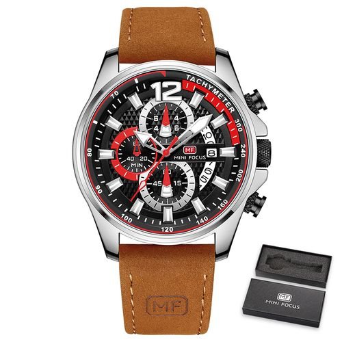 Montre Chronographe à Quartz avec Bracelet en Cuir Marron - Image 1 of 1