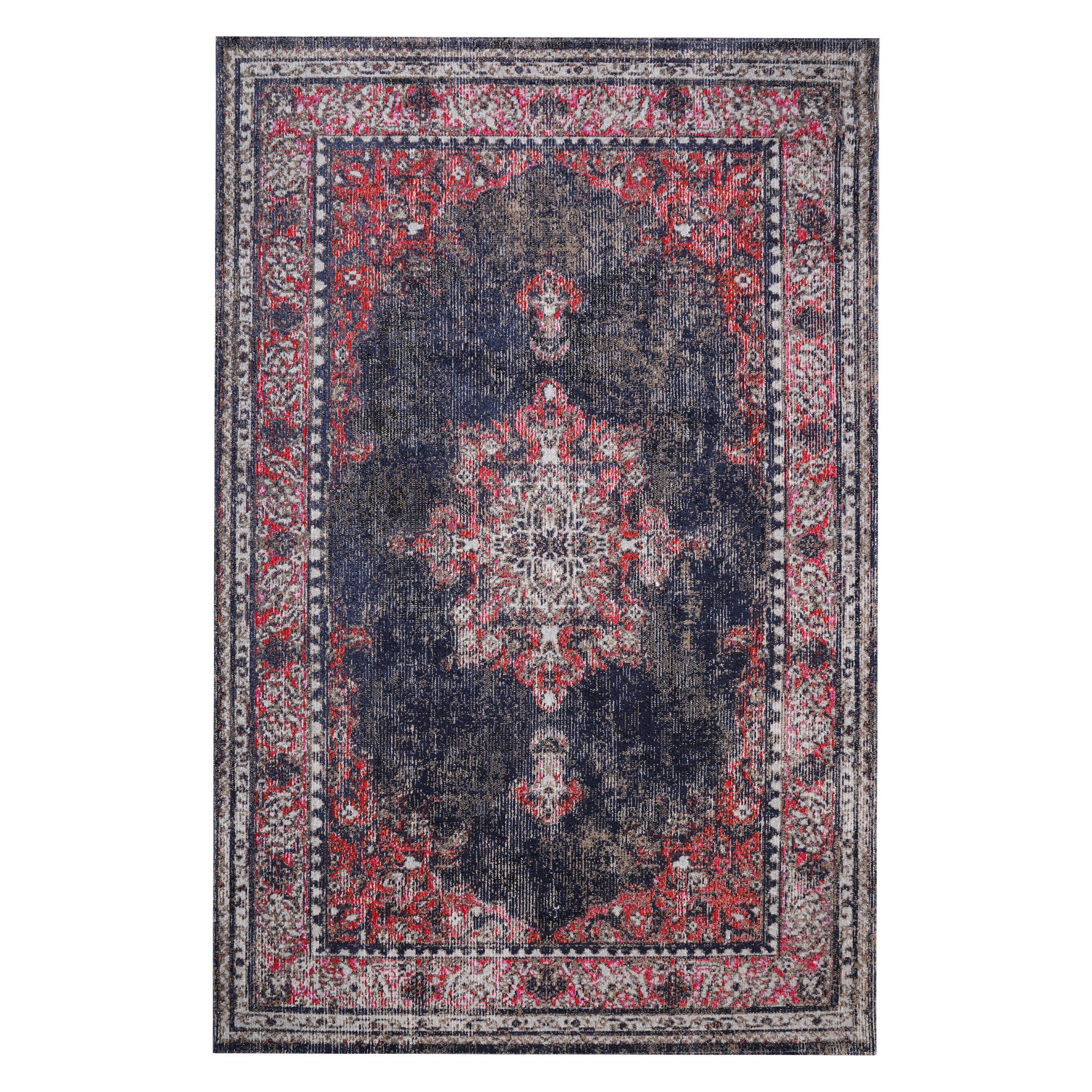 Tapis Ozlem Rouge, Brun, Bleu, Écru - Image 1 of 4