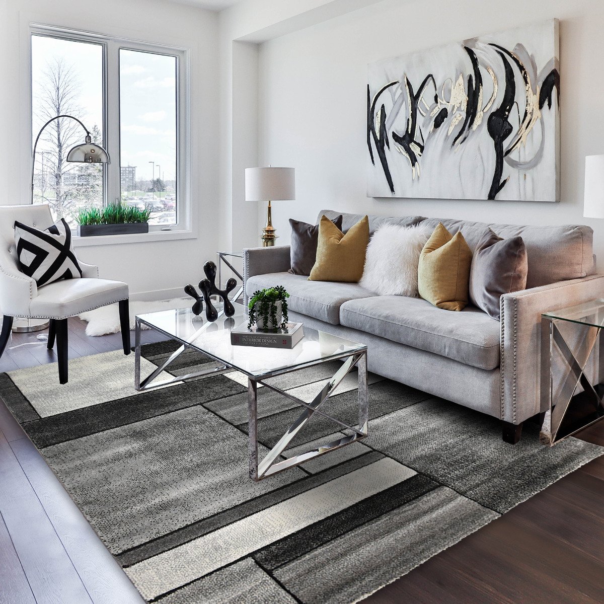 Tapis Brillance Geometrique Gris - Image 1 of 4