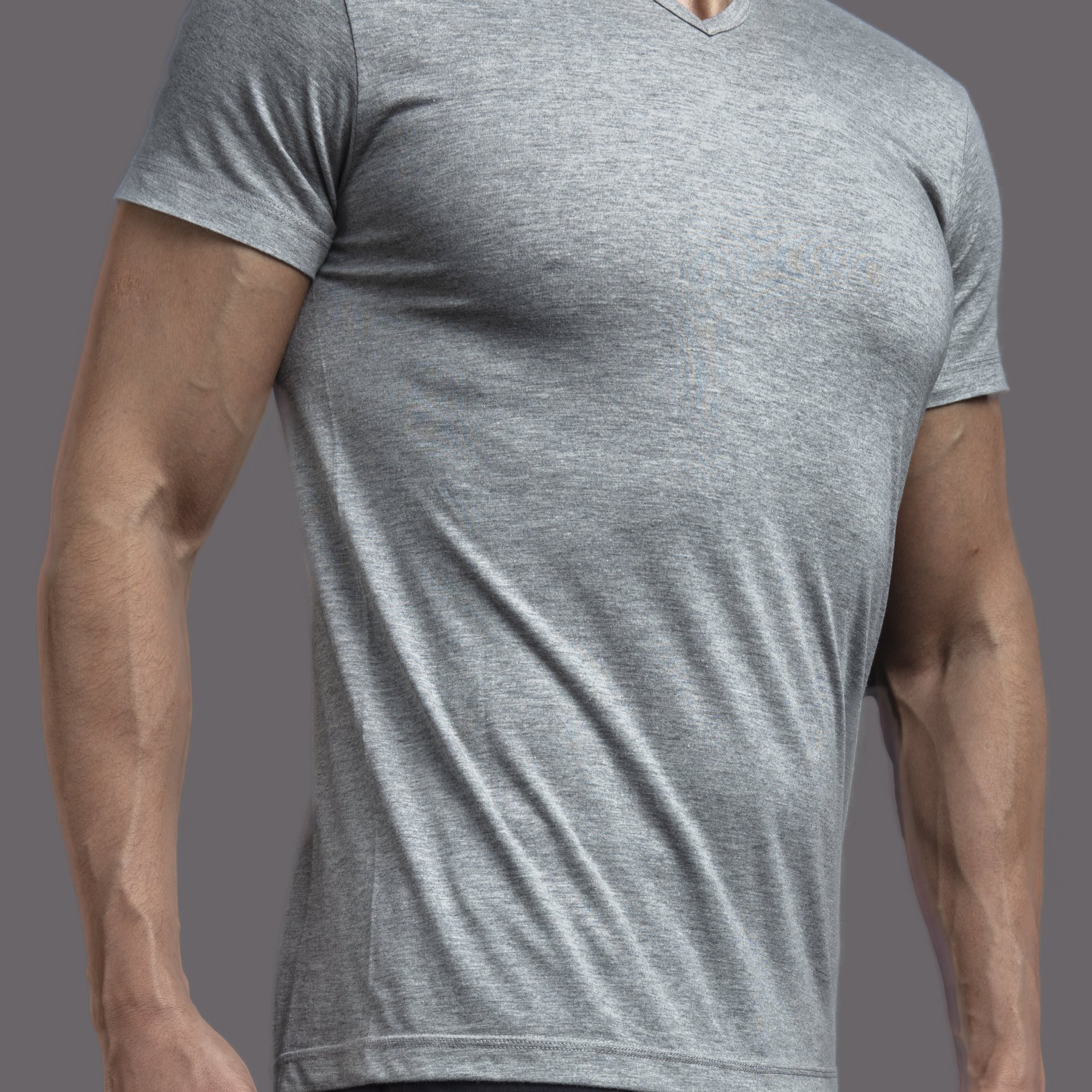T-shirt Col V Coton Uni  - Image 1 of 2