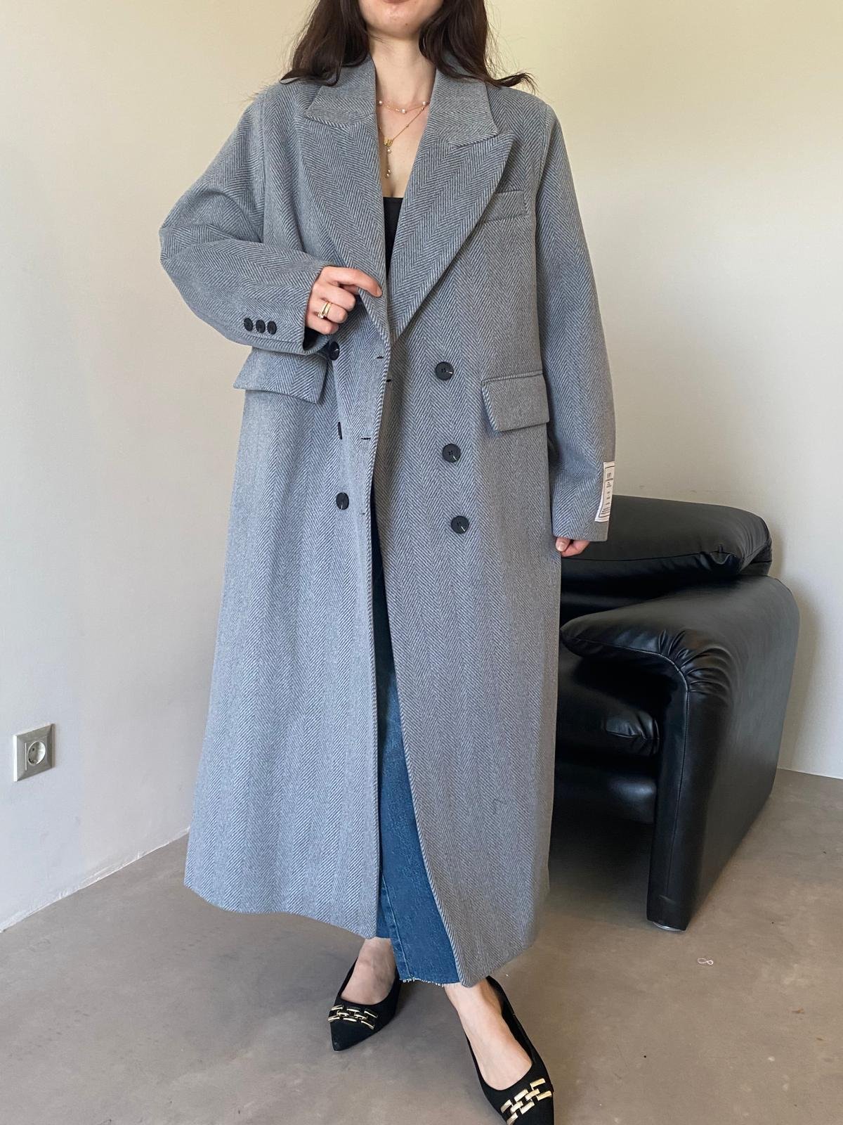 Manteau long droit en laine  - Image 1 of 3