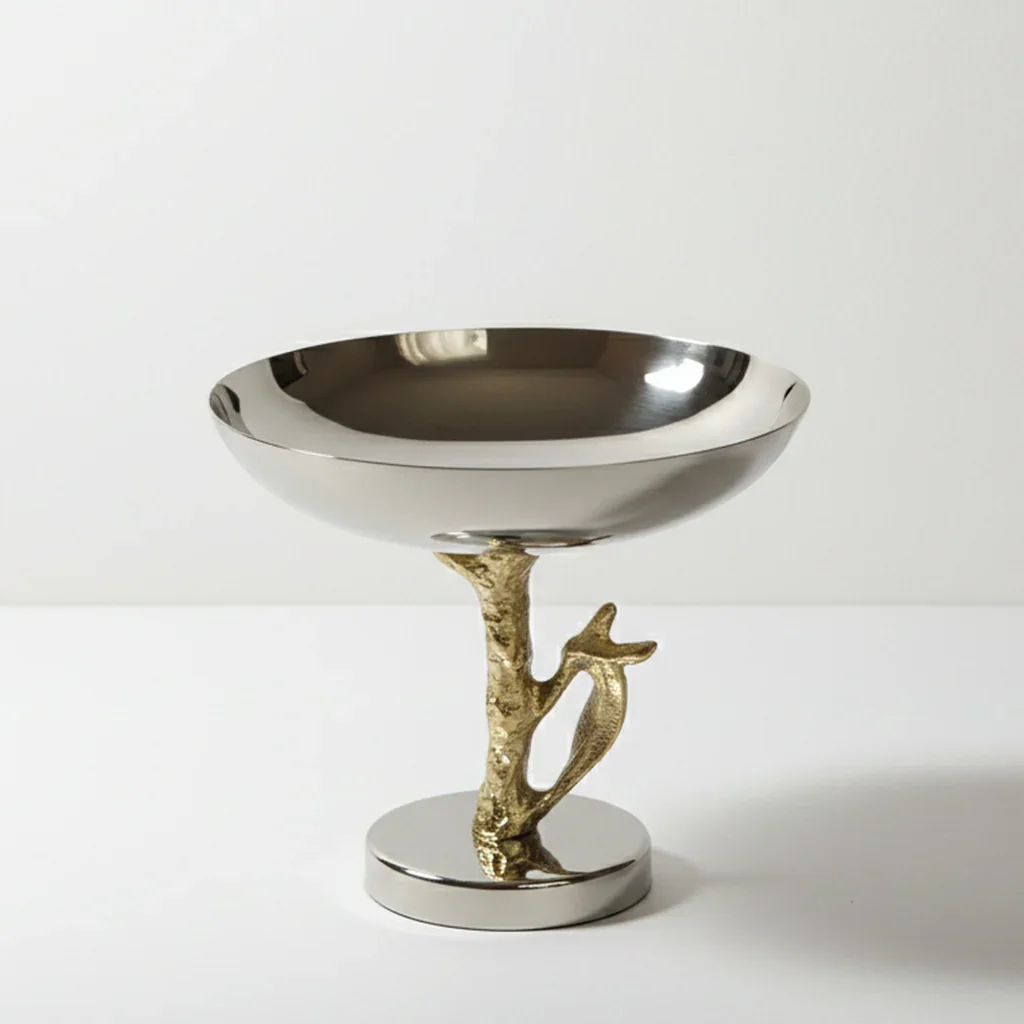 Coupe sur pied en inox avec support doré - Image 1 of 2