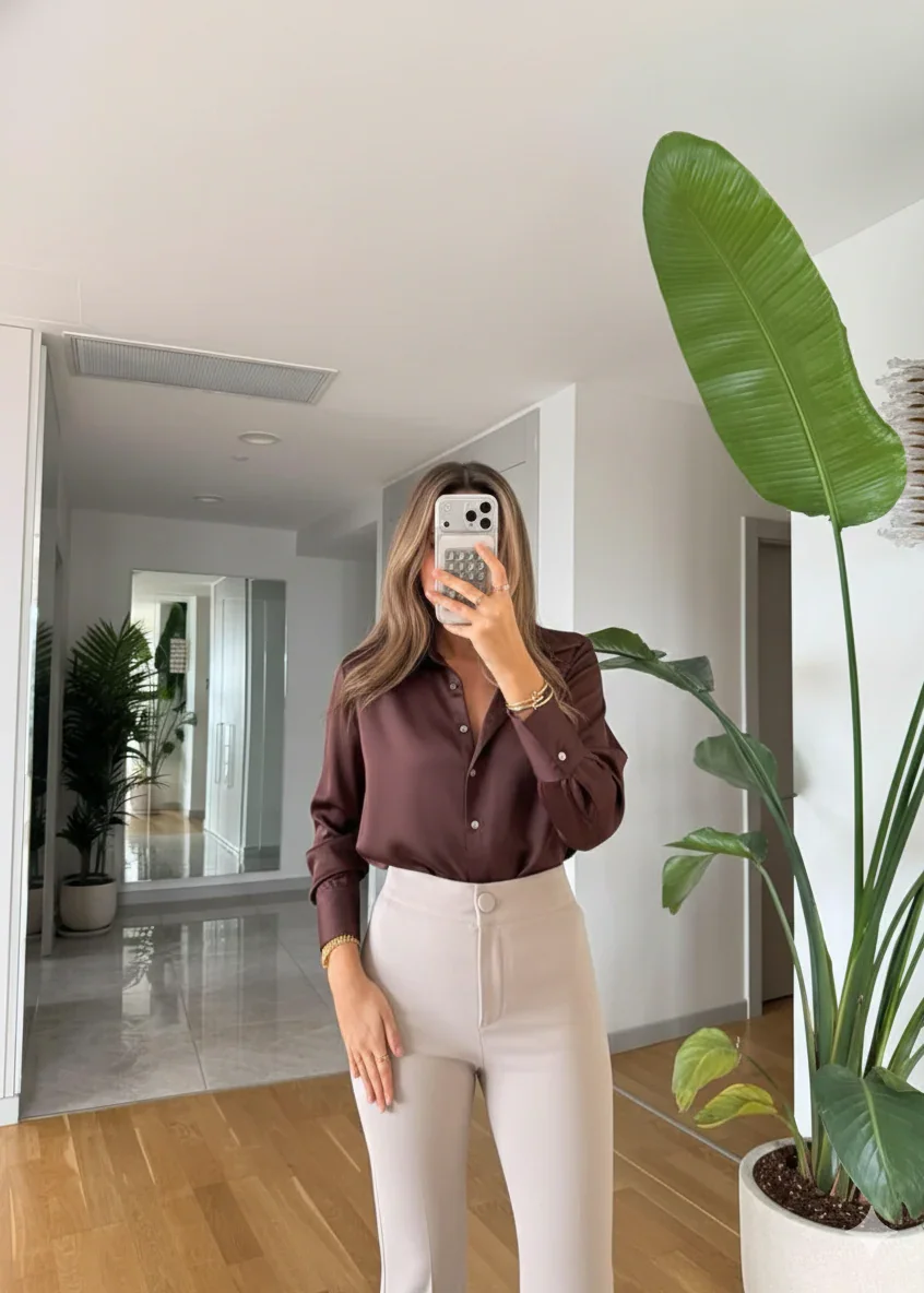 Chemise Satiné - Marron Chocolat - Image 1 of 2