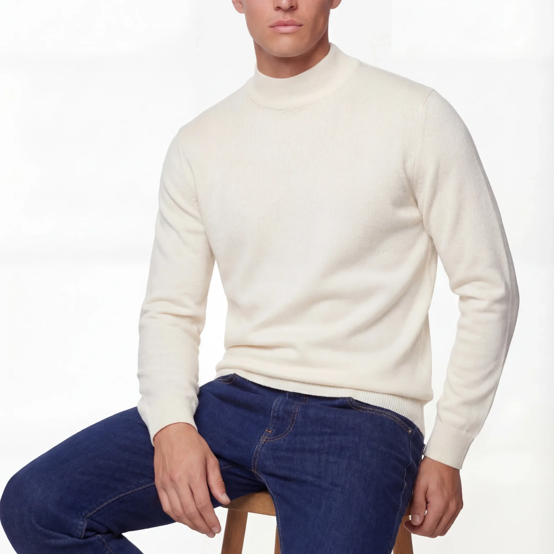 Mock Neck Knit Sweater – Super Fine Merino Wool - Image 1 of 4