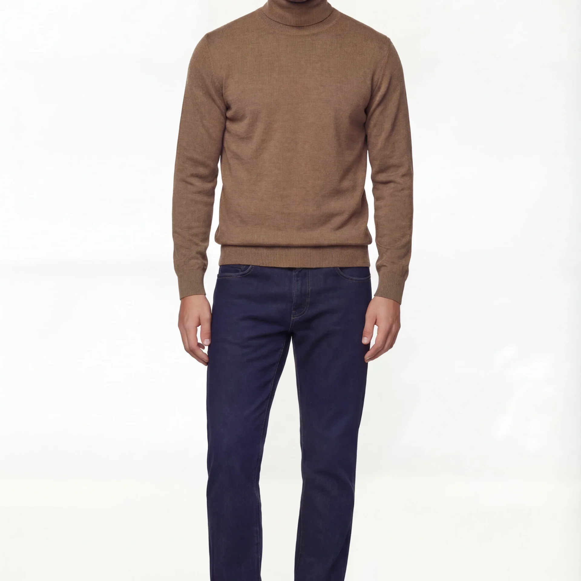 Turtleneck Knit Sweater – Camel – Extra-fine Merino Wool - Image 1 of 4