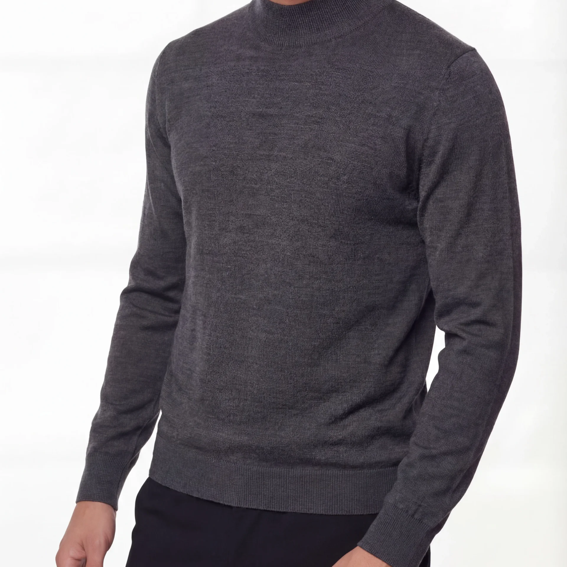 Mock Neck Knit Sweater – Super Fine Merino Wool - Image 1 of 4