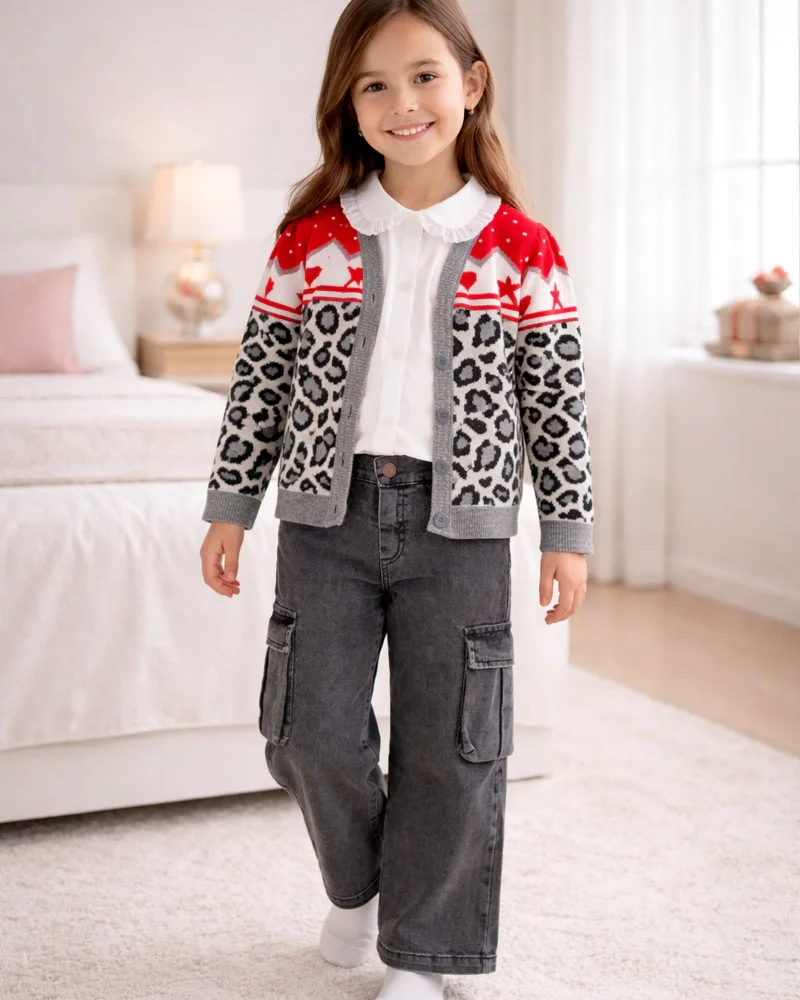 Ensemble Fille Cardigan Imprimé Léopard & Pantalon Cargo - Image 1 of 1