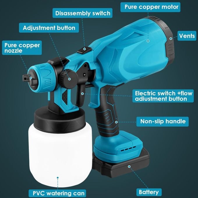 Pistolet À Peinture Électrique Sans Fil 1800 Ml Haute Puissance Hvlp Pour Peinture, Avec 2 Batteries 48 Volt - Image 1 of 4