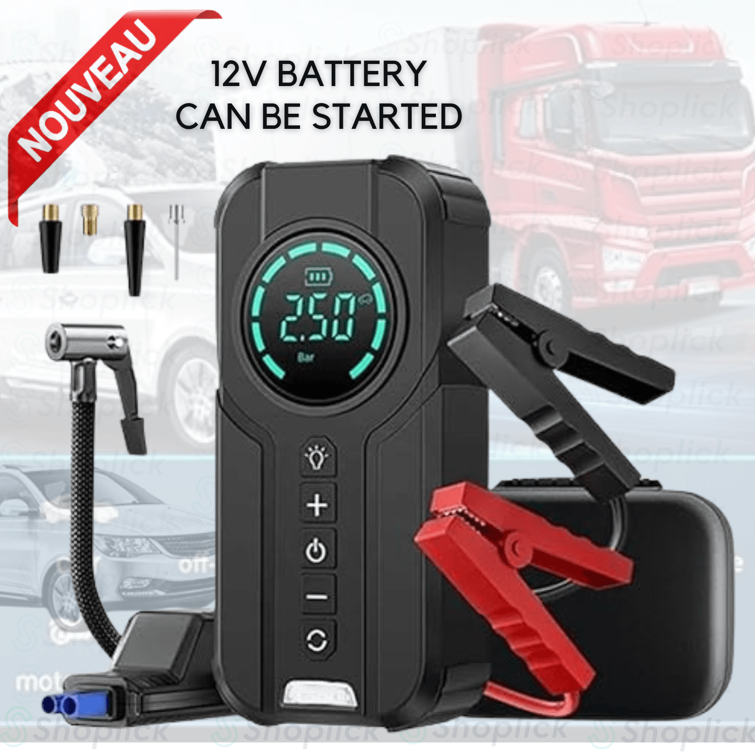 Demarreur De Voiture Avec Gonfleur De Pneus Led, Type C , Usb Alimentation - Image 1 of 4
