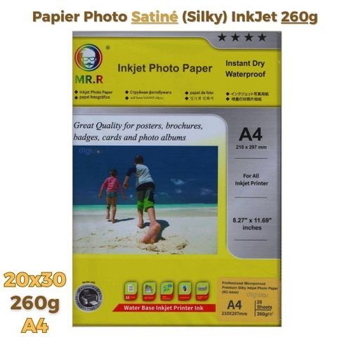 Papier Photo Silky Satiné 260g – Format A4 (20 X 30 Cm) Inkjet - Image 1 of 2