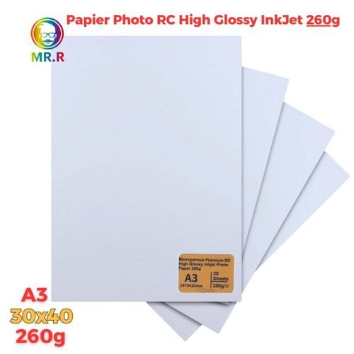 Papier Photo Rc Haute Brillance 260g – Format A3 (30 X 40 Cm) Jet Dencre - Image 1 of 1