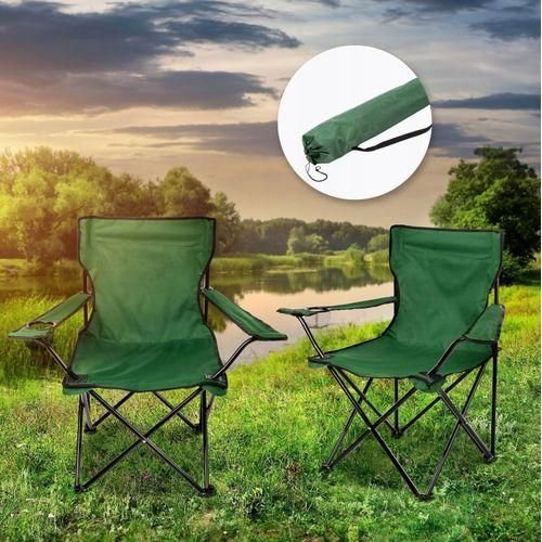 Chaise Portable Et Pliante Avec Porte-gobelet, Léger Pour Camping, Pêche, Plage Et Et Pique-nique, Vert - Image 1 of 4