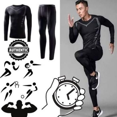 Survêtement De Sport Pour Hommes, Combinaison À Manches Longues Avec Pantalon Collant, L - Image 1 of 4