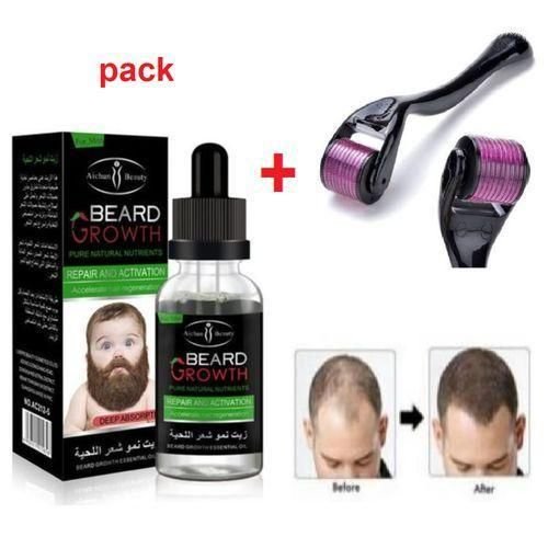 Pack Huile Croissance Barbe + Derma Roller, Accélérateur Naturel De Pousse Barbe & Cheveux - Image 1 of 4