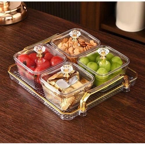 Set De 4 Bols Avec Couvercles Et Plateau, Présentation Élégante Pour Huiles, Miel Et Gourmandises - Image 1 of 3