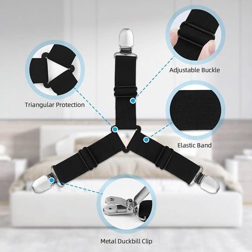 Lot De 4 Sangles Élastiques Pour Draps, Fixation Solide Et Réglable Sous Le Matelas - Image 1 of 4