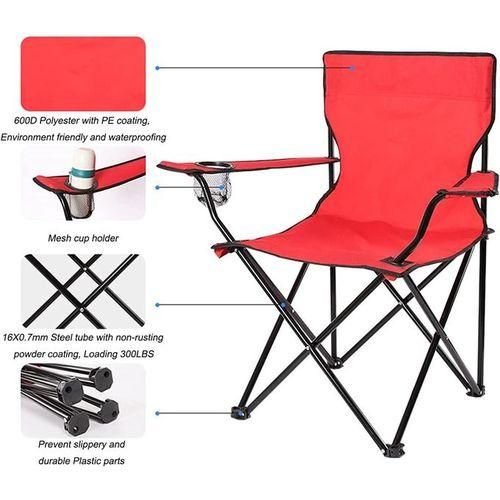 Chaise Pliante De Camping Avec Porte-gobelet, Pour La Plage, Pique-nique, Et Randonnée, Rouge - Image 1 of 4