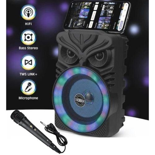 Haut-parleur Bluetooth Portable 4’’ Avec Micro – Son Stéréo Puissant, Basses Profondes, Lumières Led Rvb, Batterie Longue Durée - Image 1 of 4