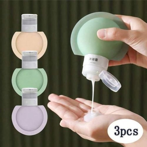 Lot De 3 Flacons Souples En Silicone, Contenants De Voyage Anti-fuite Pour Shampoing, Lotion Et Gel Douche - Image 1 of 4